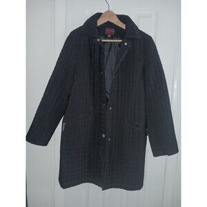 Gallery Women Coat Jacket Medium Quilt Black Long Sleeve Collared Zip Up Pockets